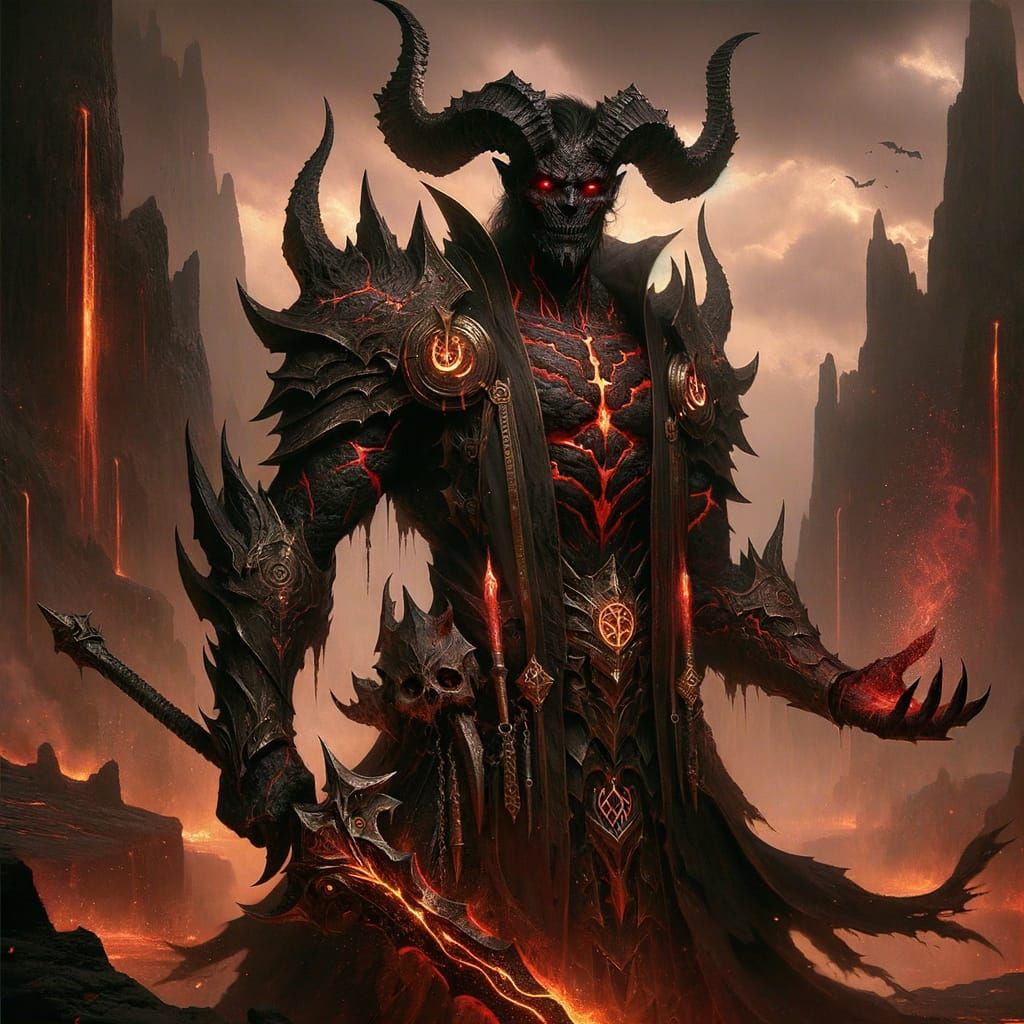 Demonic Overlord in Volcanic Landscape