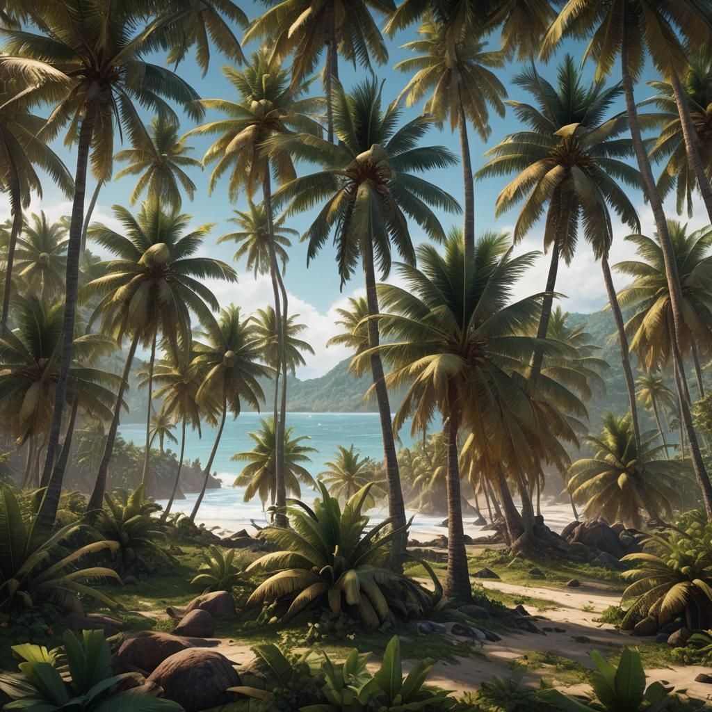 Surreal Coconut Forests Along Tropical Shores