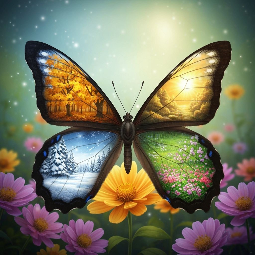 Butterfly Displays Four Seasons on Wings, Digital Art