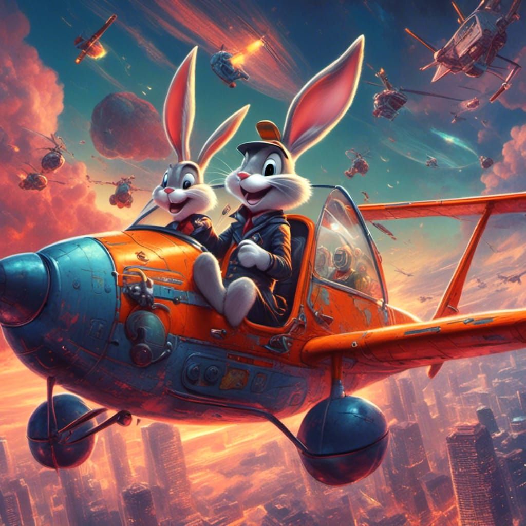 Bugs Bunny in Dynamic Comic Book-Style Jet Cockpit
