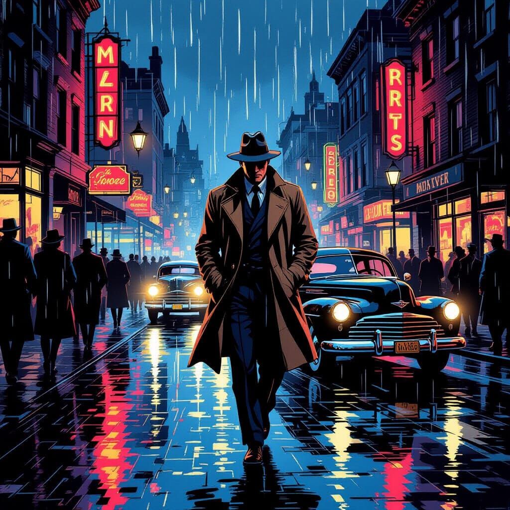 1940s Detective Noir Street Scene at Dusk