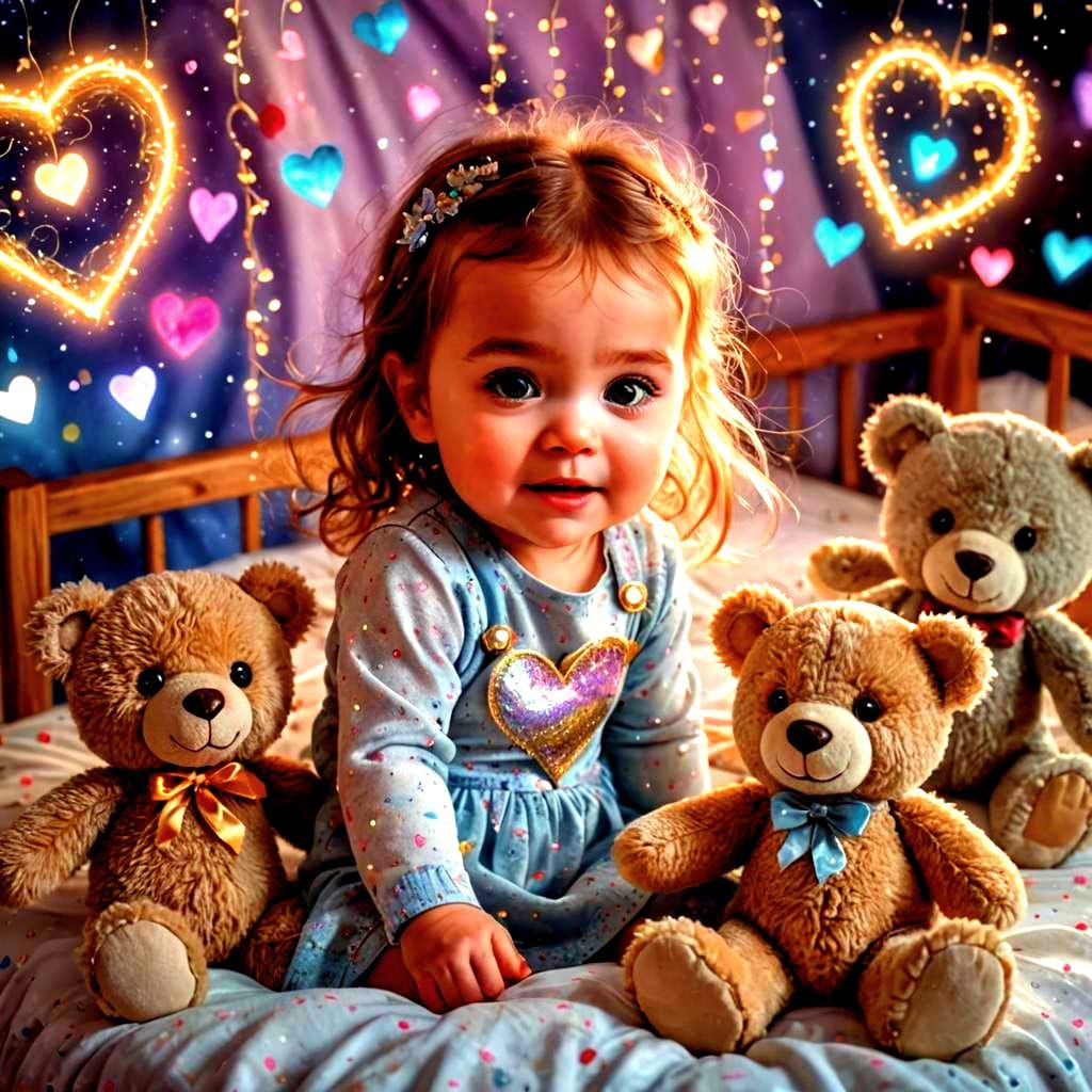 Baby Girl Playing with Teddy Bears in Candyland Art
