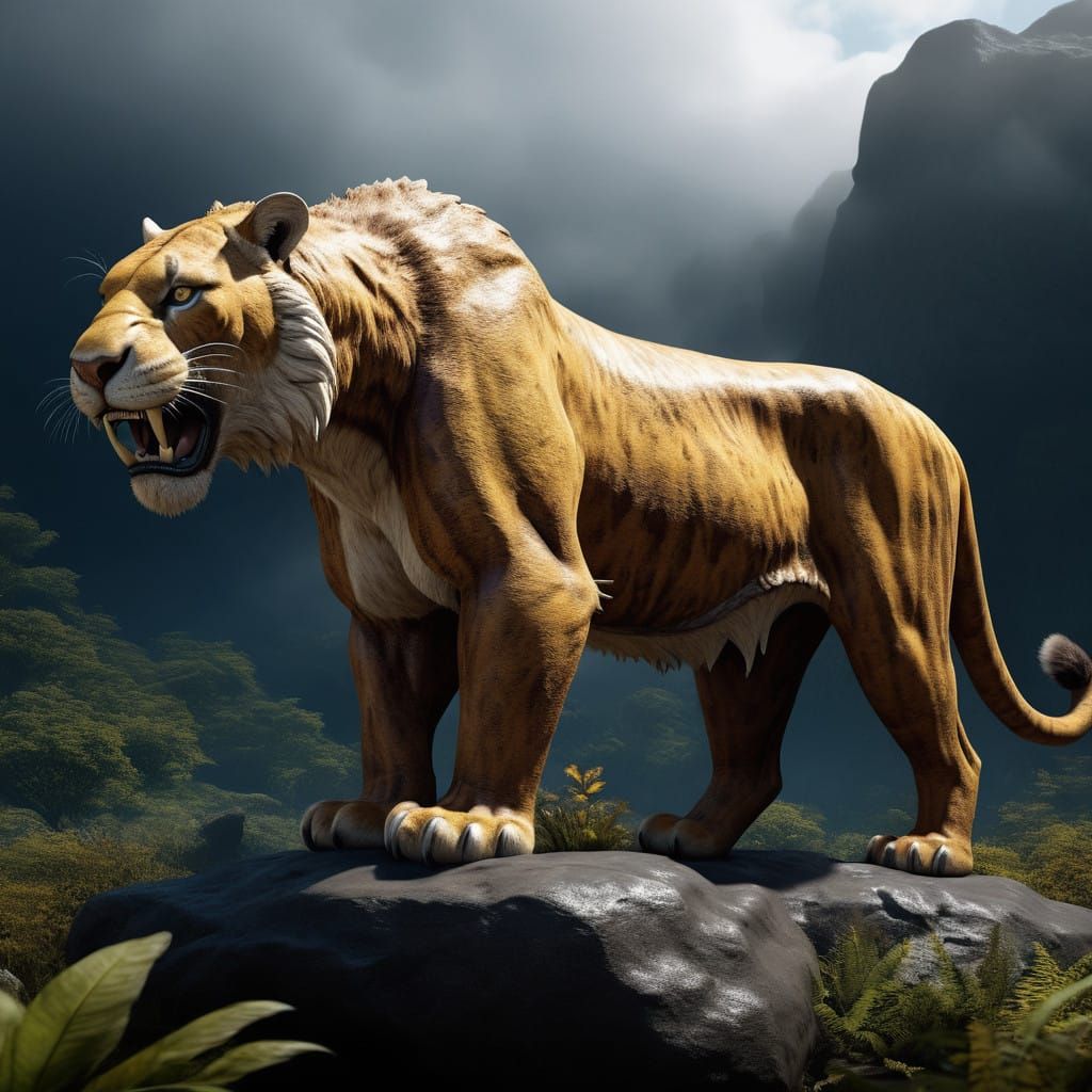 Hyper Realistic Smilodon in Prehistoric Habitat