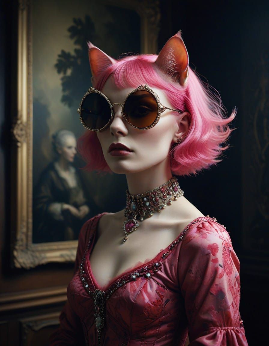 Sensual Feline Enigma in Opulent Abode