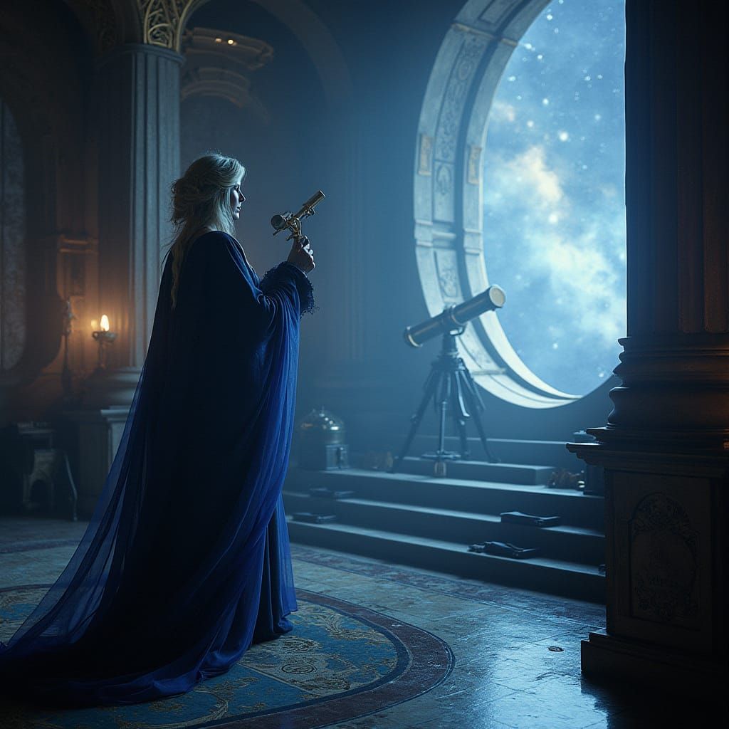 Astrologer Gazing at Nebula in Ethereal Light