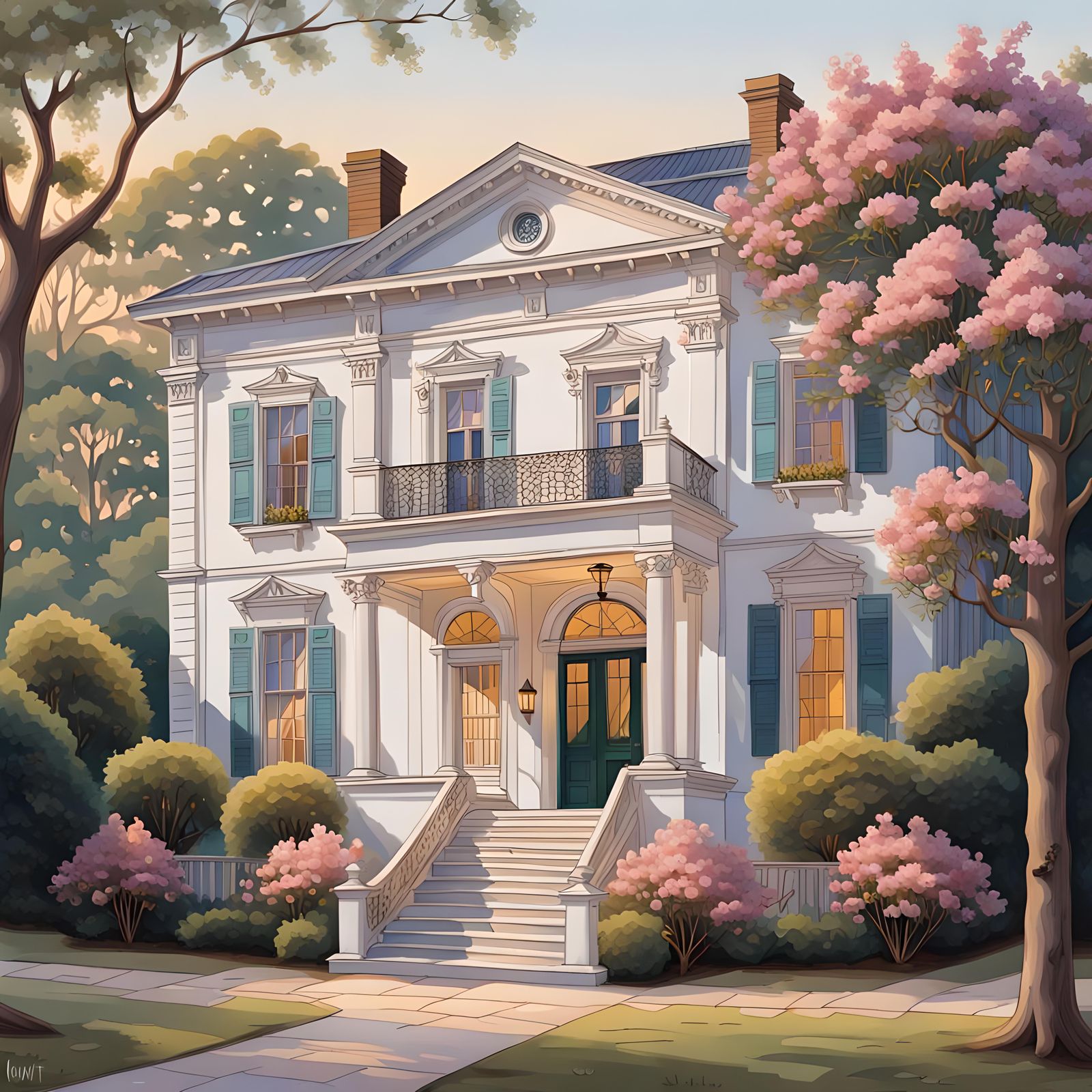 Neoclassical Southern Mansion in Springtime
