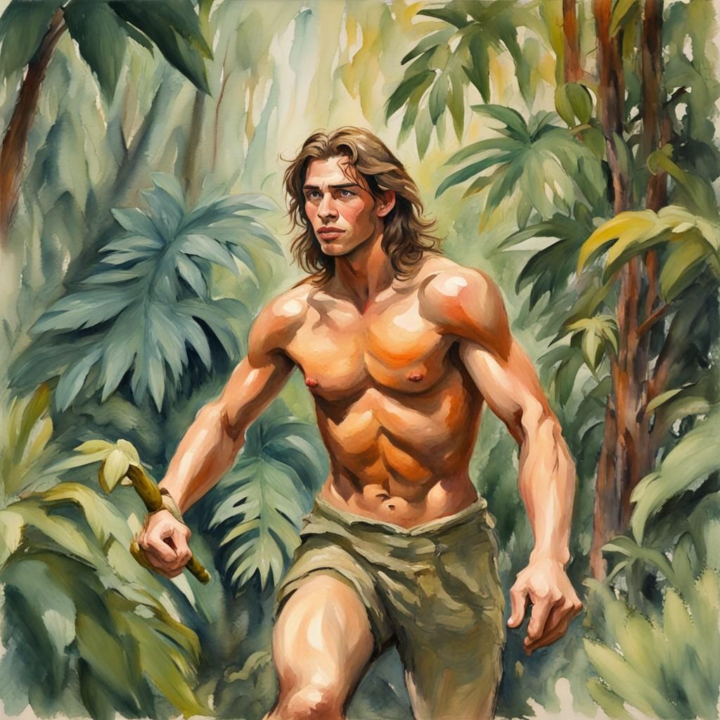 Tarzan Moves Through the Jungle in a Vibrant Watercolor Epic