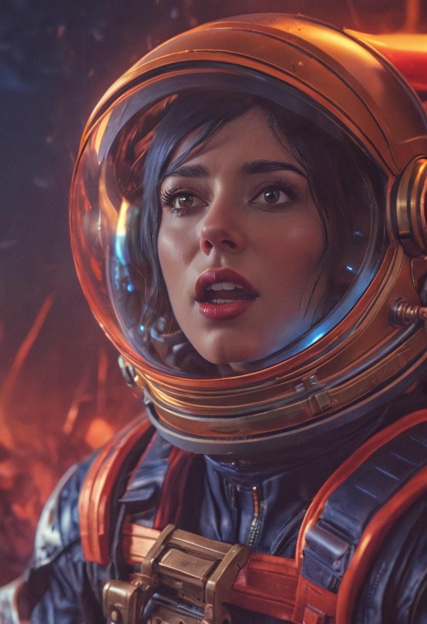 Retro-Futuristic Astronaut in Crimson Haze