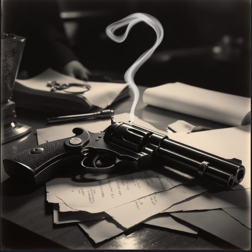 Vintage Revolver on Mahogany Desk in Noir Style
