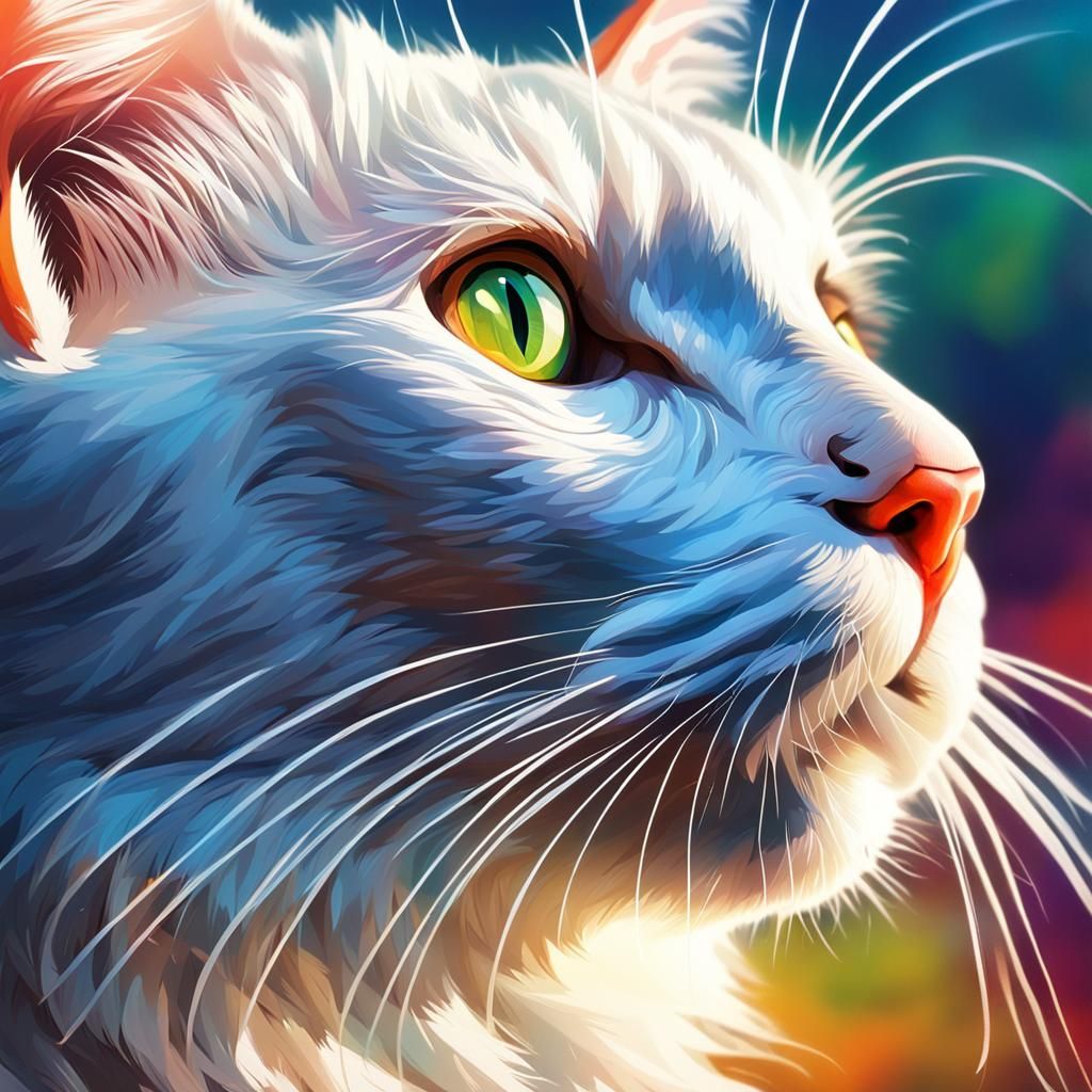Hyperrealistic White Kitty in Vibrant Splash Art