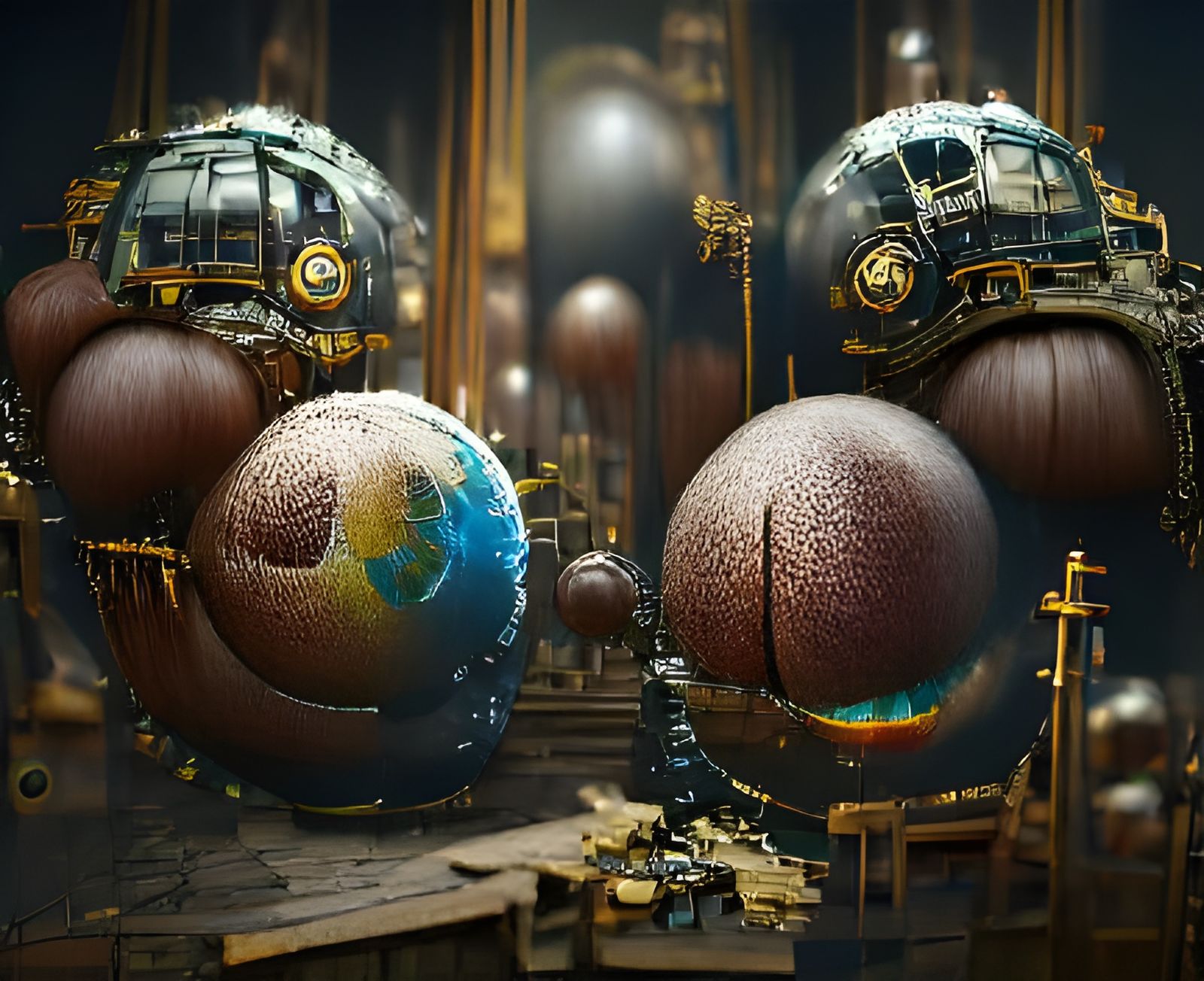 Surreal Steampunk Spheres in a Fantastical World