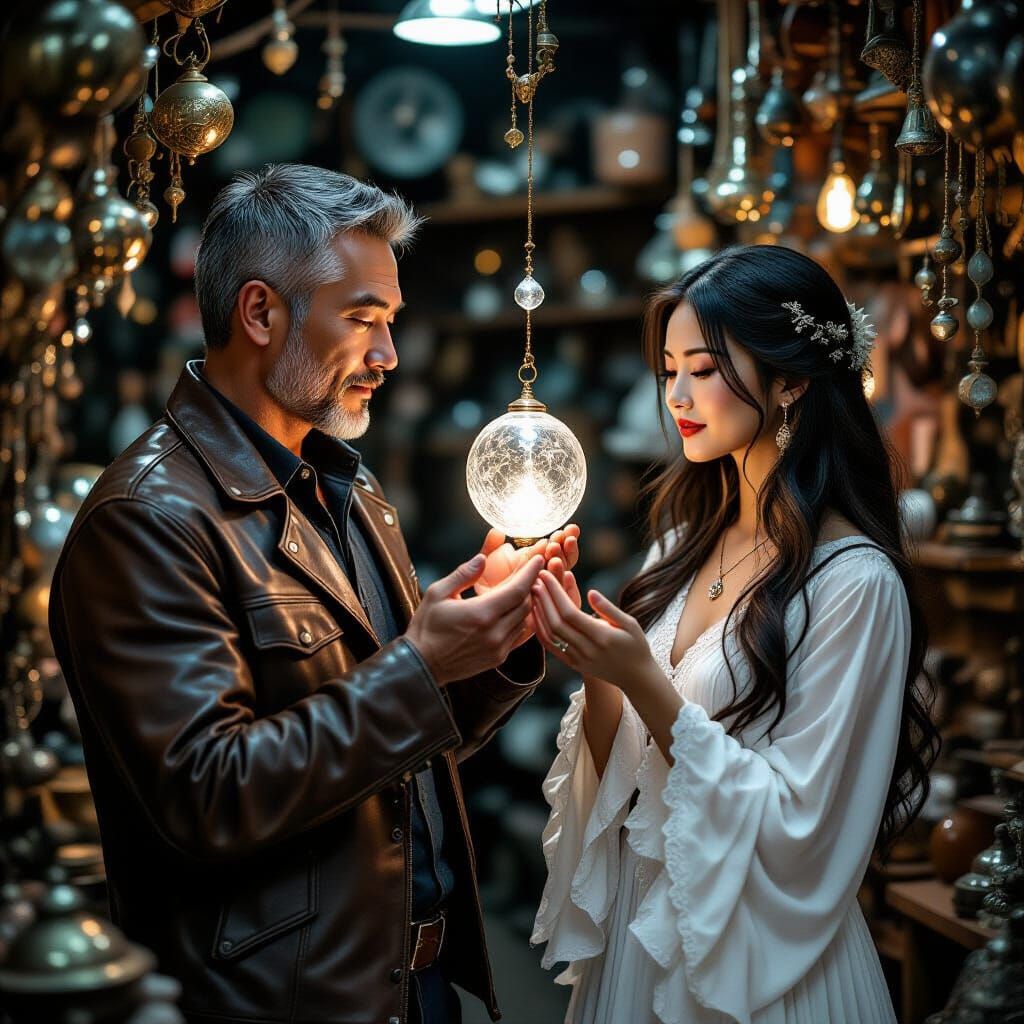 Enchanted Crystal Bell in Dimly Lit Vintage Shop