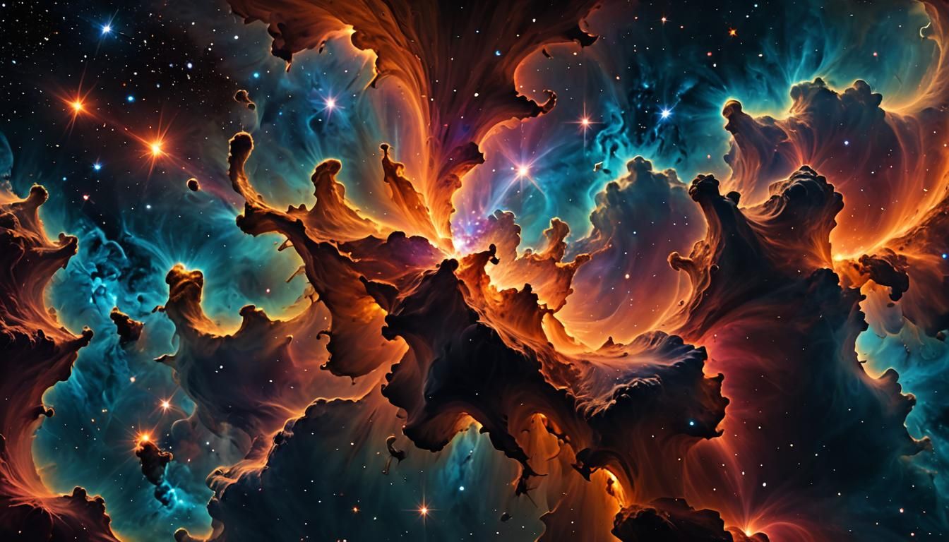 Ethereal Cosmic Landscape in Neo-Impressionist Oil Painting....