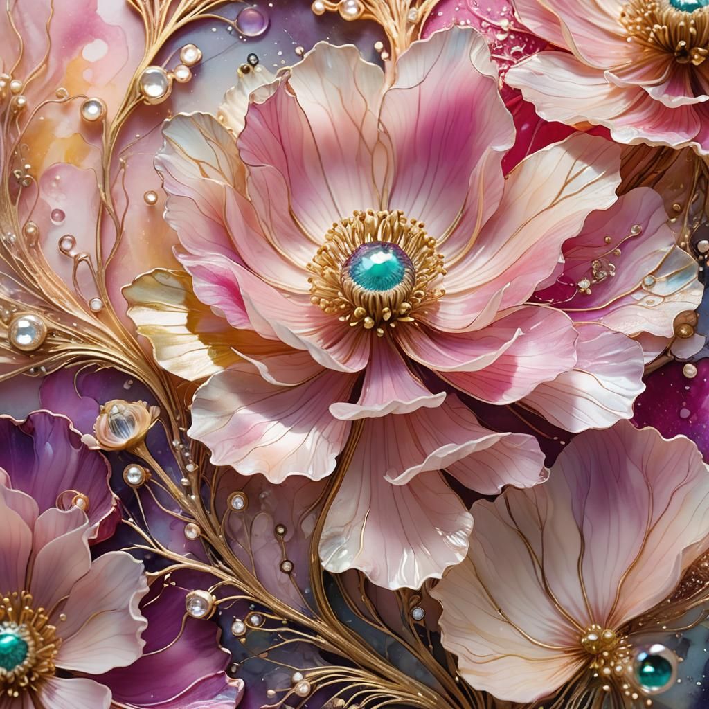 Ethereal Wind Anemone in Radiant Iridescent Pastels with Met...