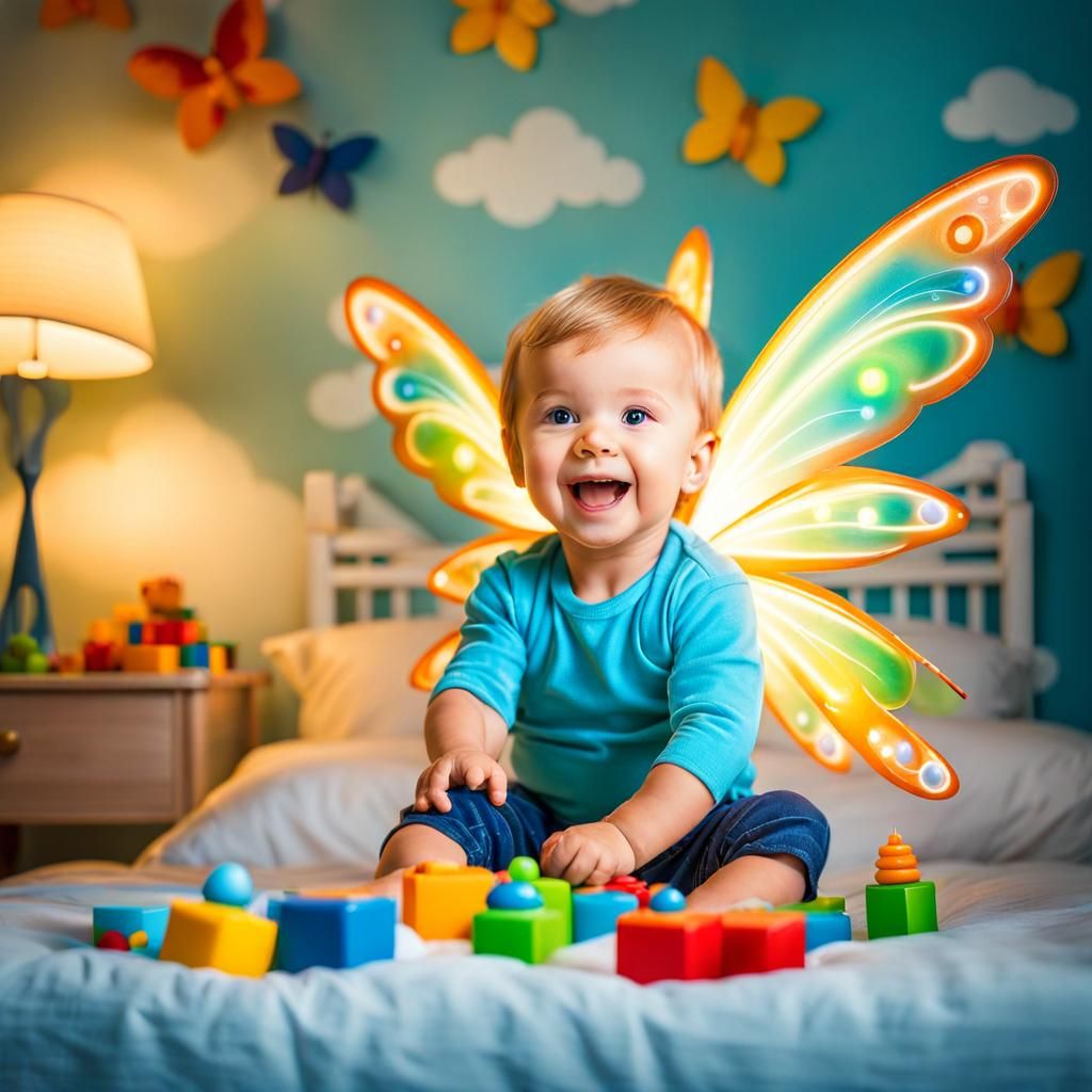 A Jolly Fairy Boy Plays in a Cozy Bedroom