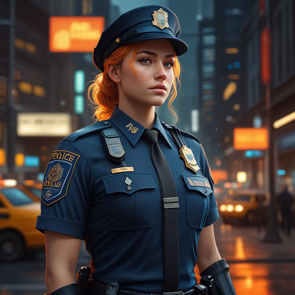 Fantasy Police Woman in Vibrant Oil Painting Style