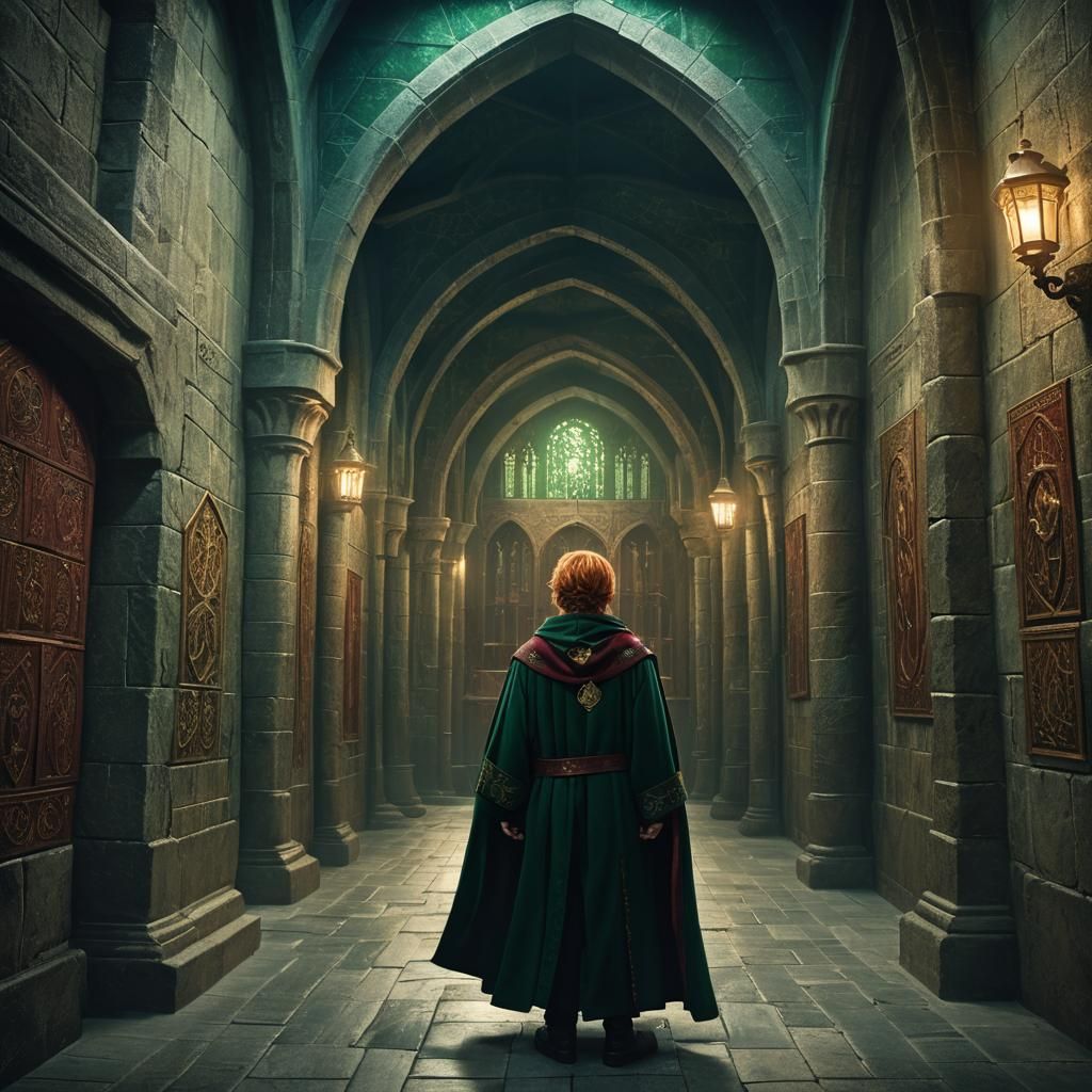 Ron Weasley in Dark Academy Surroundings