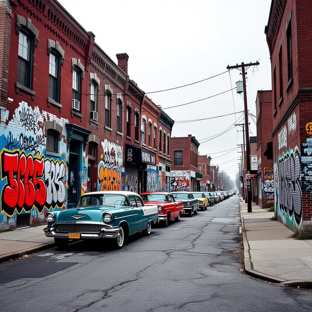 Urban Street Scene in Rough American Neighborhood