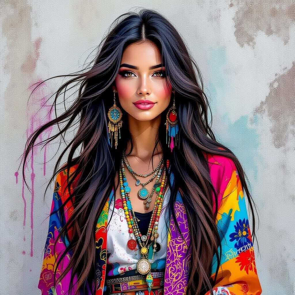 Vibrant Woman in Graffiti Art Style