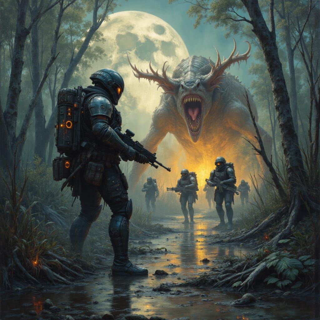 Space Marine Battle in Alien Swamp