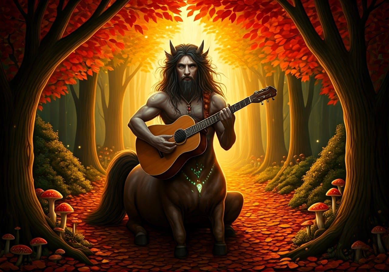 Mythical Centaur Performs Enchanted Autumn Serenade