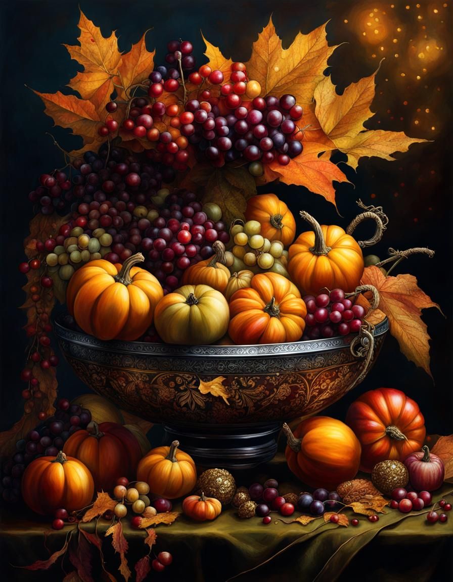 Epic Autumnal Still Life in Dark, Golden Splendor