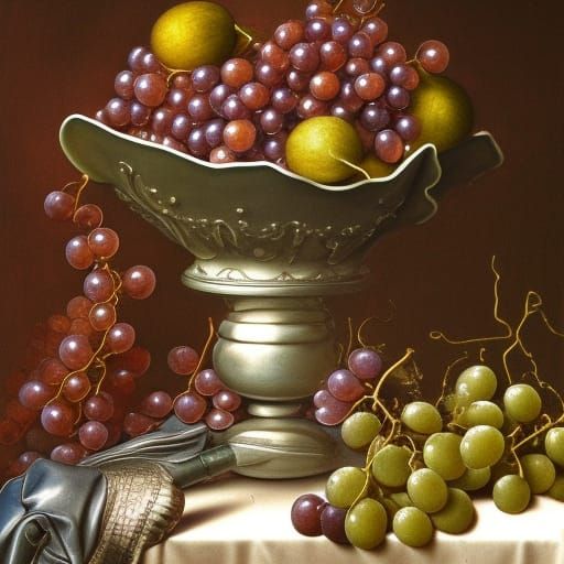 Grapes in silver bowl
