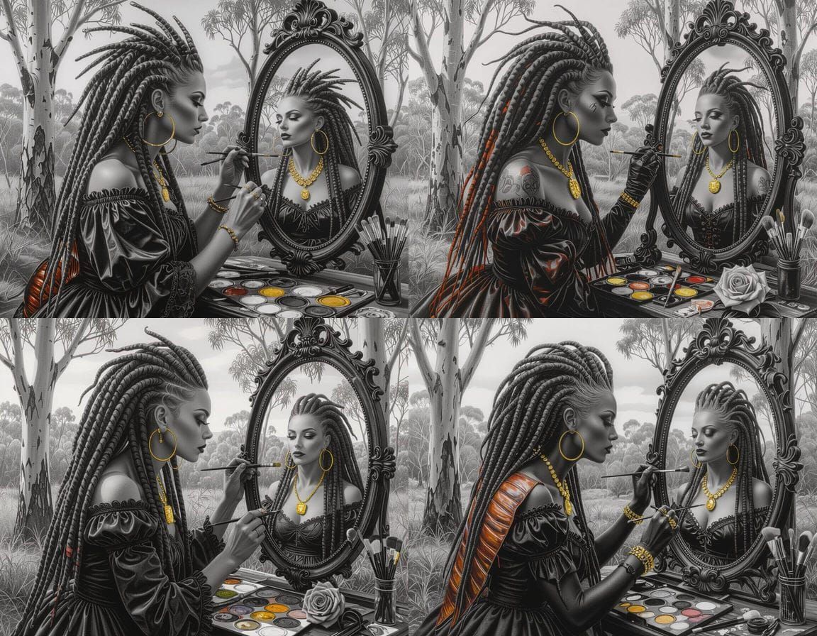 Humanoid Roach Woman Painting in Eucalyptus Grove