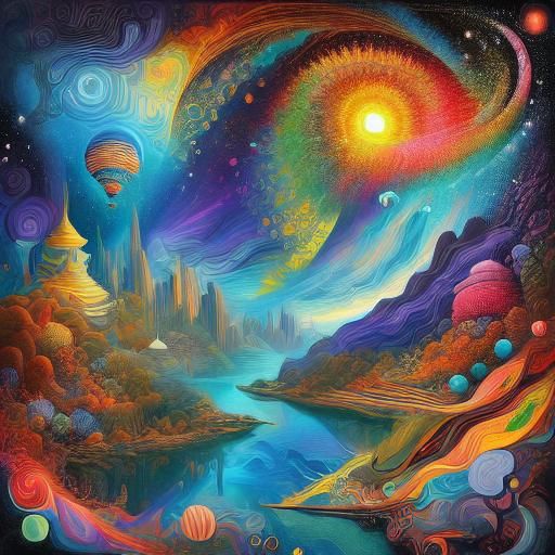 Psychedelic Landscape in Vibrant Impasto Colors