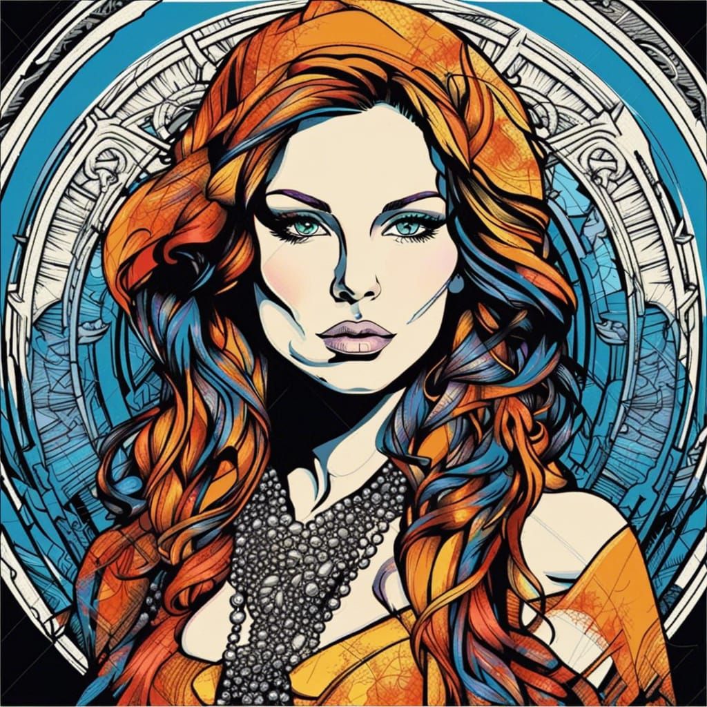 Detailed Portrait of Woman in Crystal Inkpunk Style