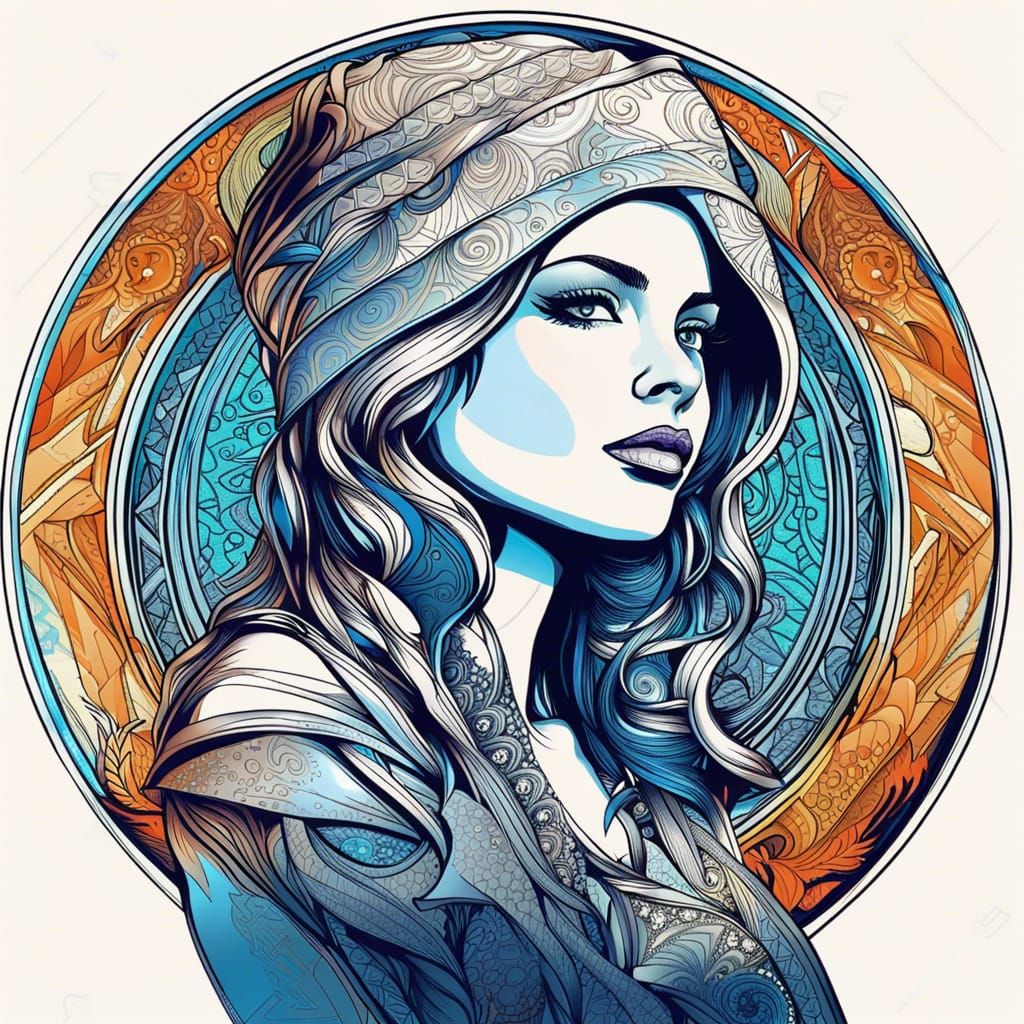 Beautiful Woman Portrait in Inkpunk Style