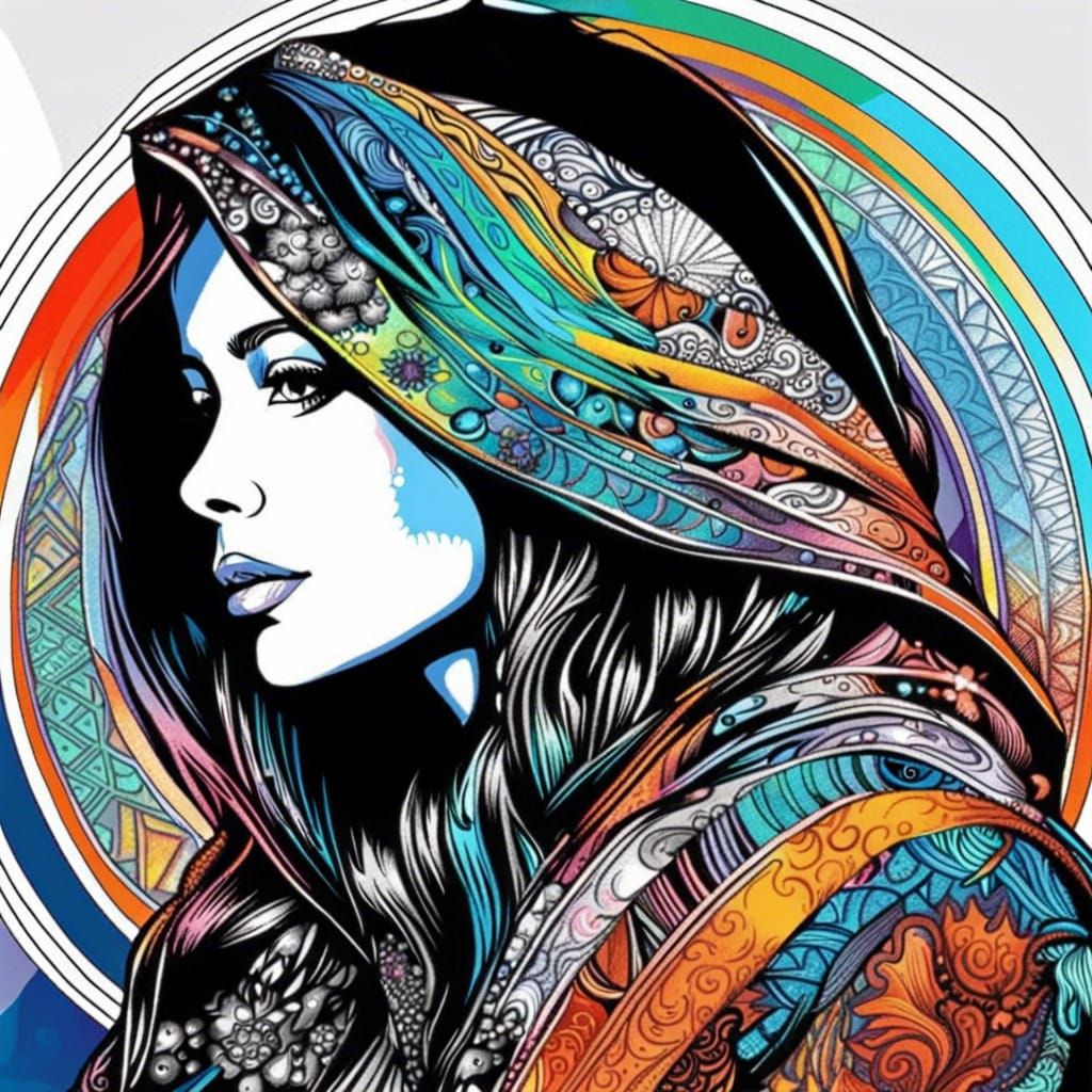 Beautiful Woman Illustration in Inkpunk Style