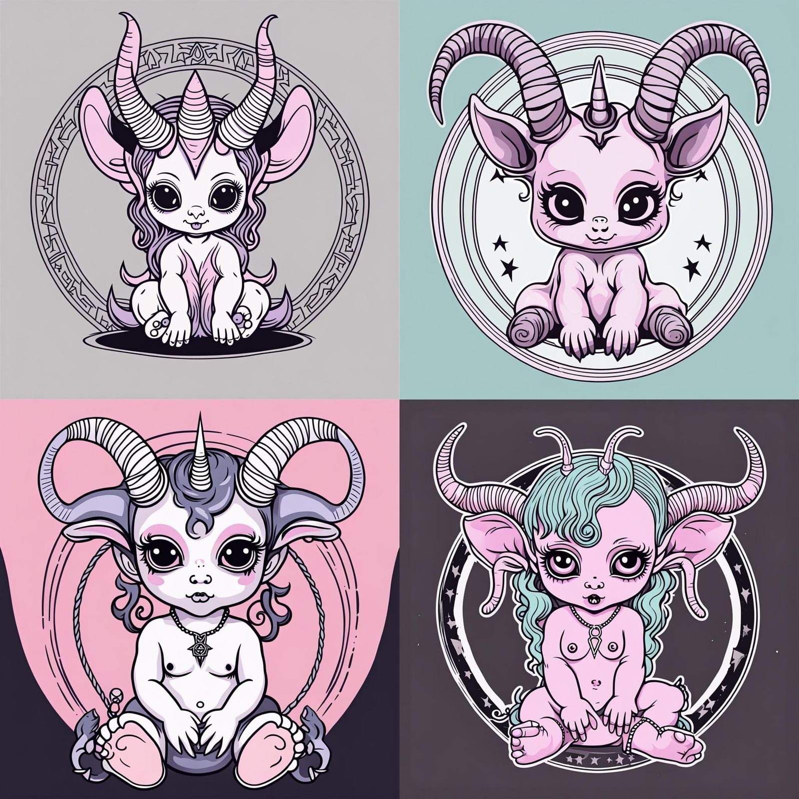 Pastel Goth Baphomet Baby in Cute Vector Style