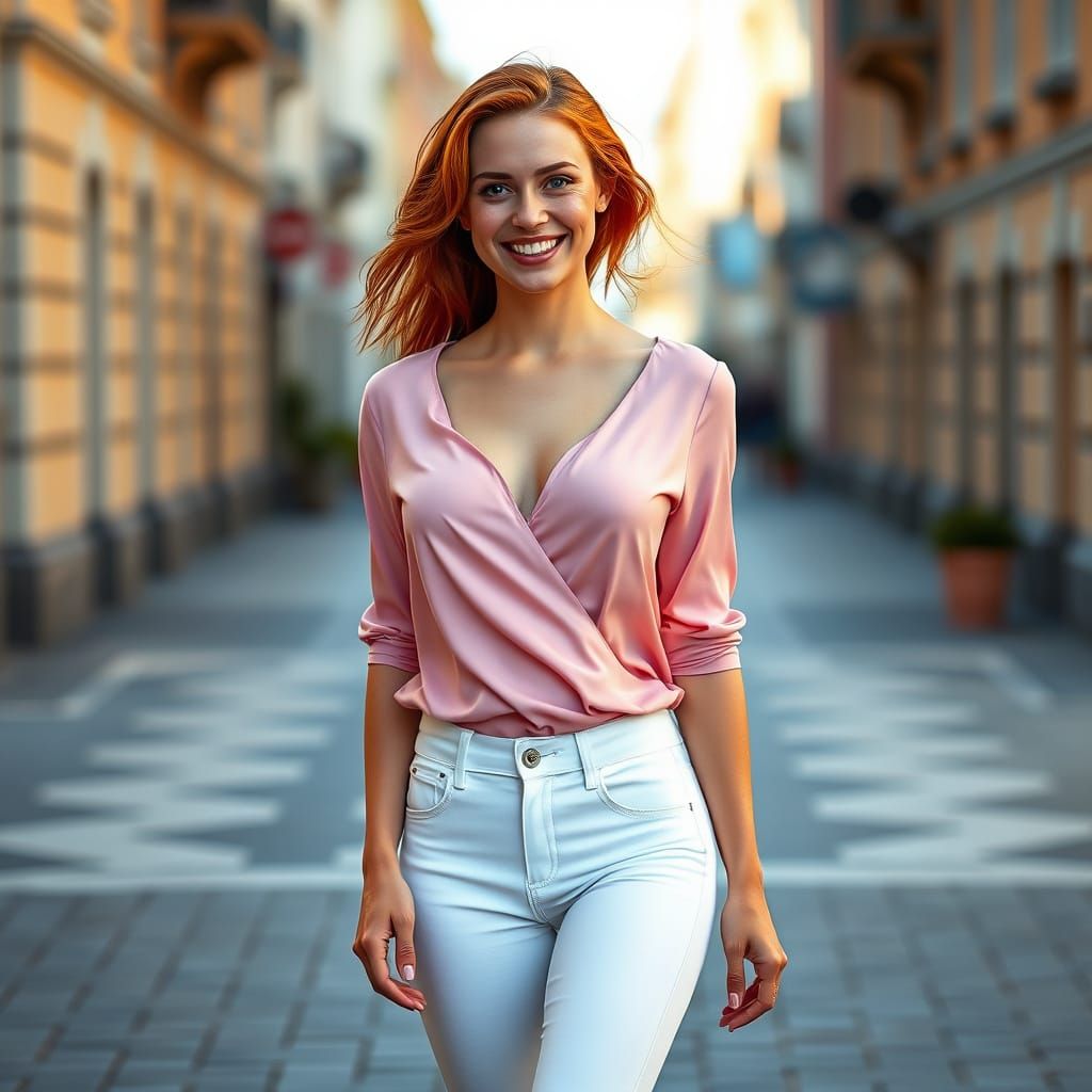 Hyper-Realistic Portrait of a European Woman in Pastel Hues