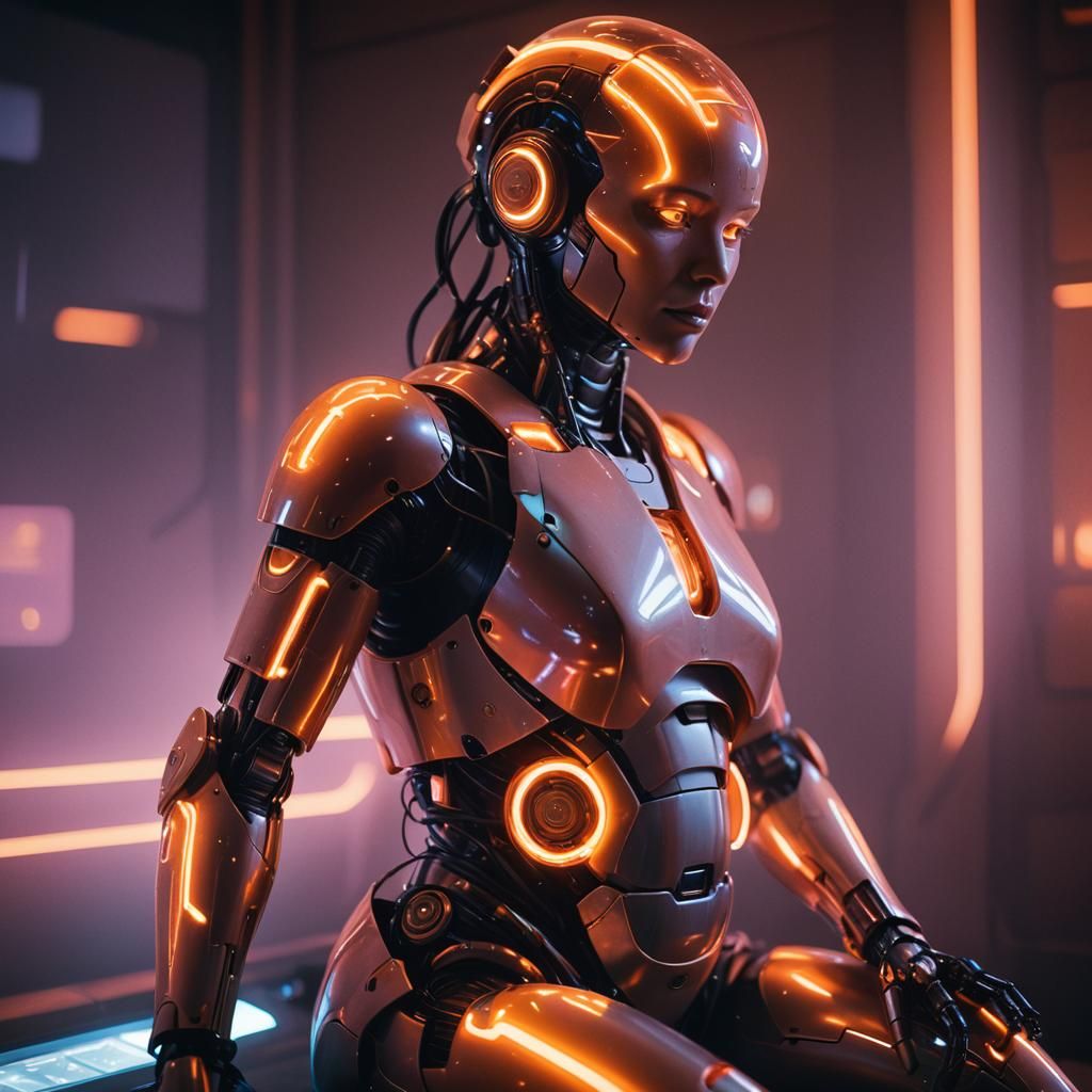 Ethereal Futuristic Android Enchantress Glows with Inner Rad...