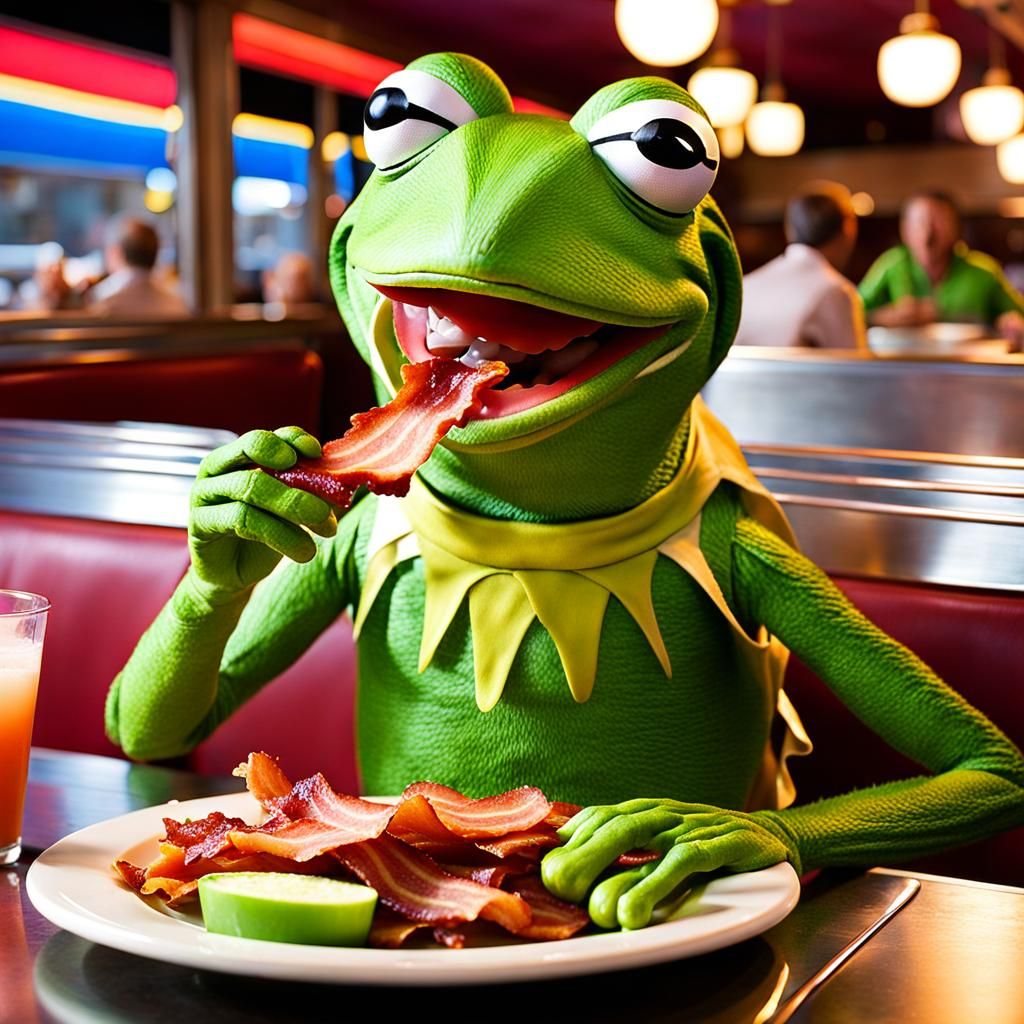 Kermit Finds Love for Bacon at a Retro Diner