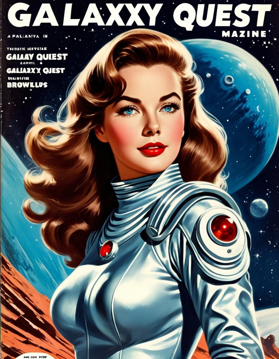 Pulp Spacesuit Goddess on Alien Planet in Galaxy Quest Style