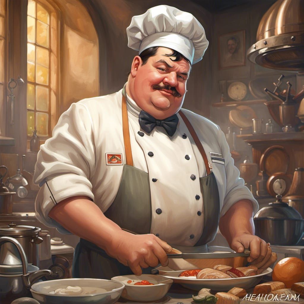 Vintage Italian Chef with Iconic White Hat in Hyperdetailed....