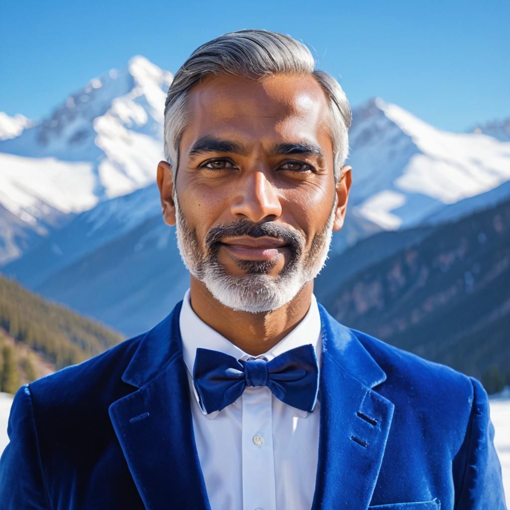 Elegant Indian Gentleman in Blue Velvet Suit, Rocky Mountain...