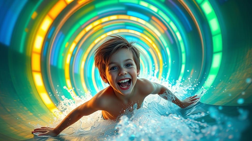 Thrilling Waterslide Adventure in Vibrant Futuristic Colors