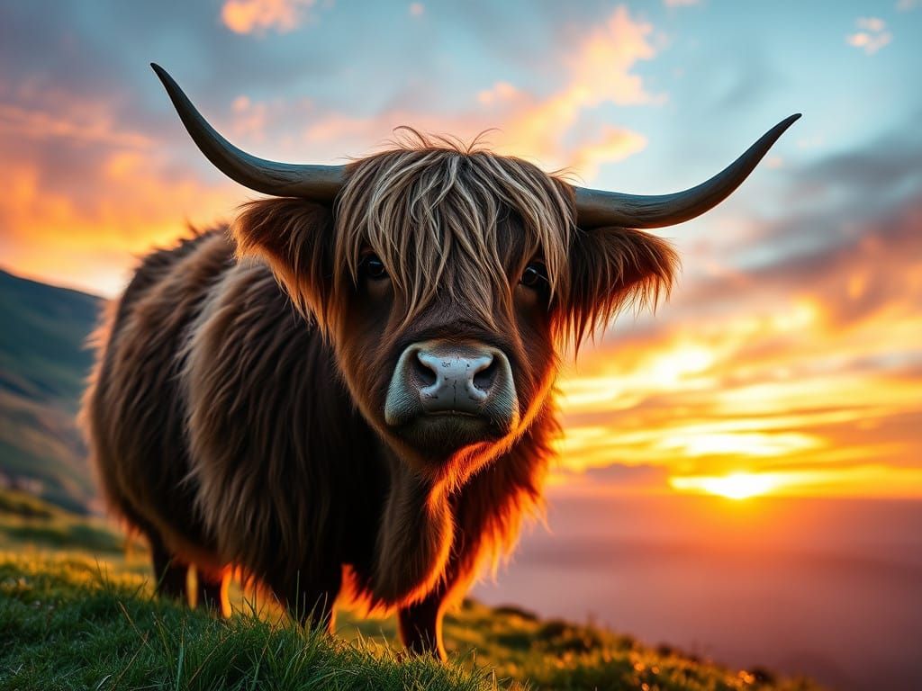 Highland Cow in Golden Sunset
