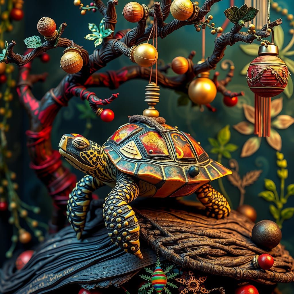 Whimsical Collage Art: Singing Turtle in Wonderland