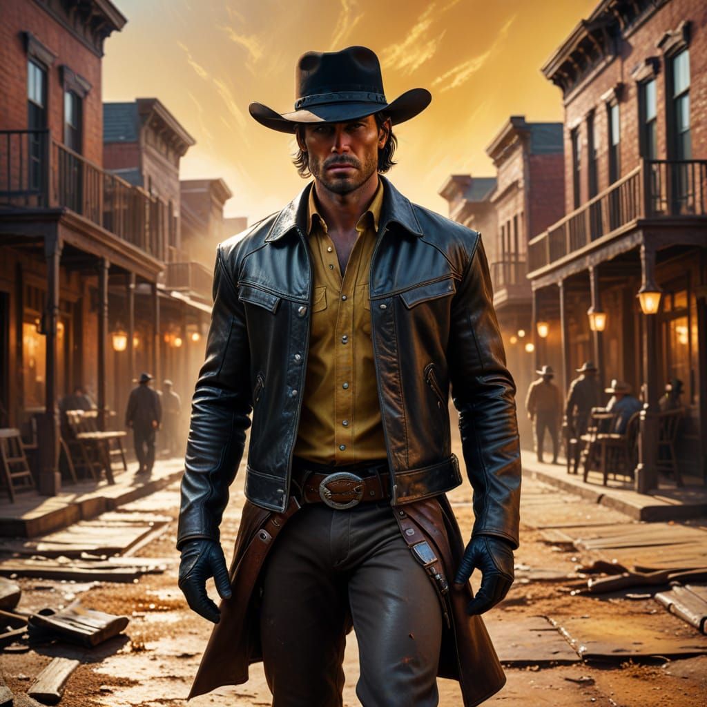 Cyberpunk-Inspired Western Hero Rides into Sunset