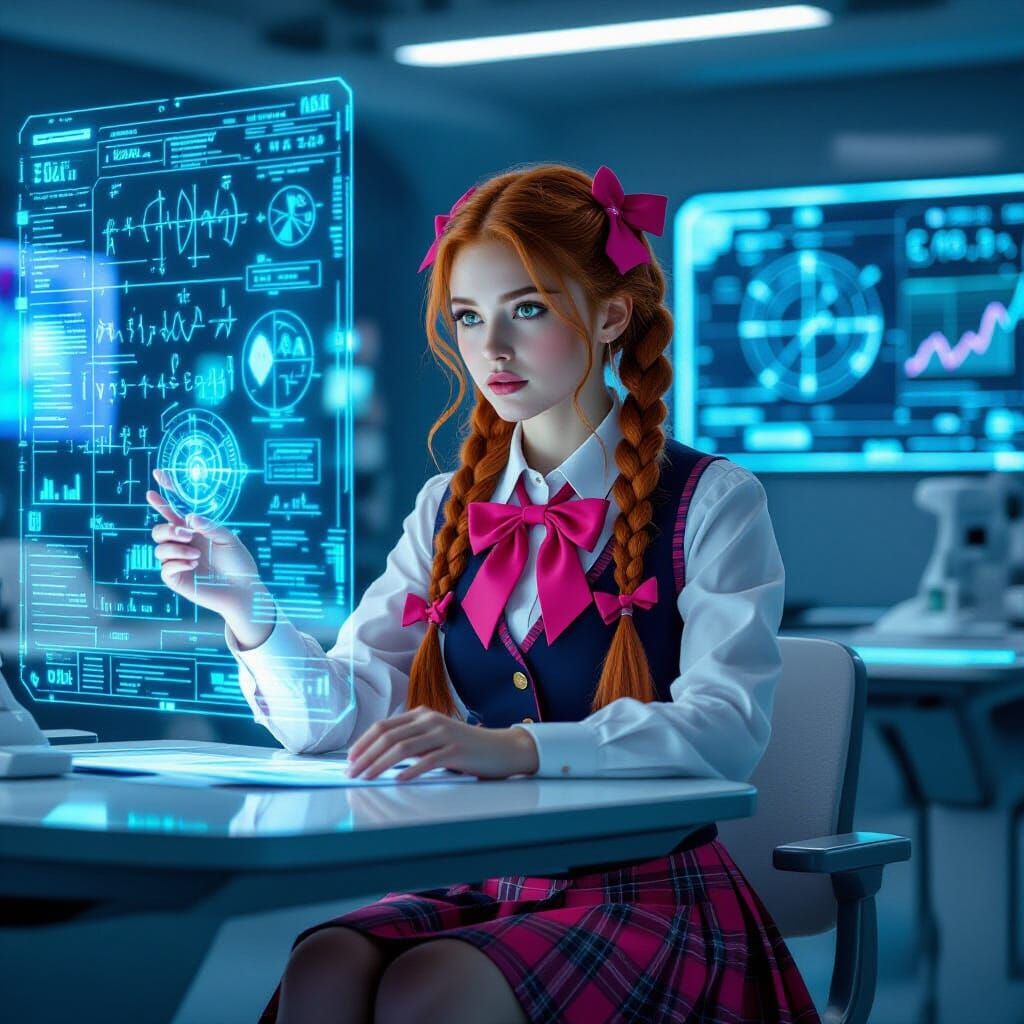 Futuristic Schoolgirl with Holographic Displays in Detailed ...