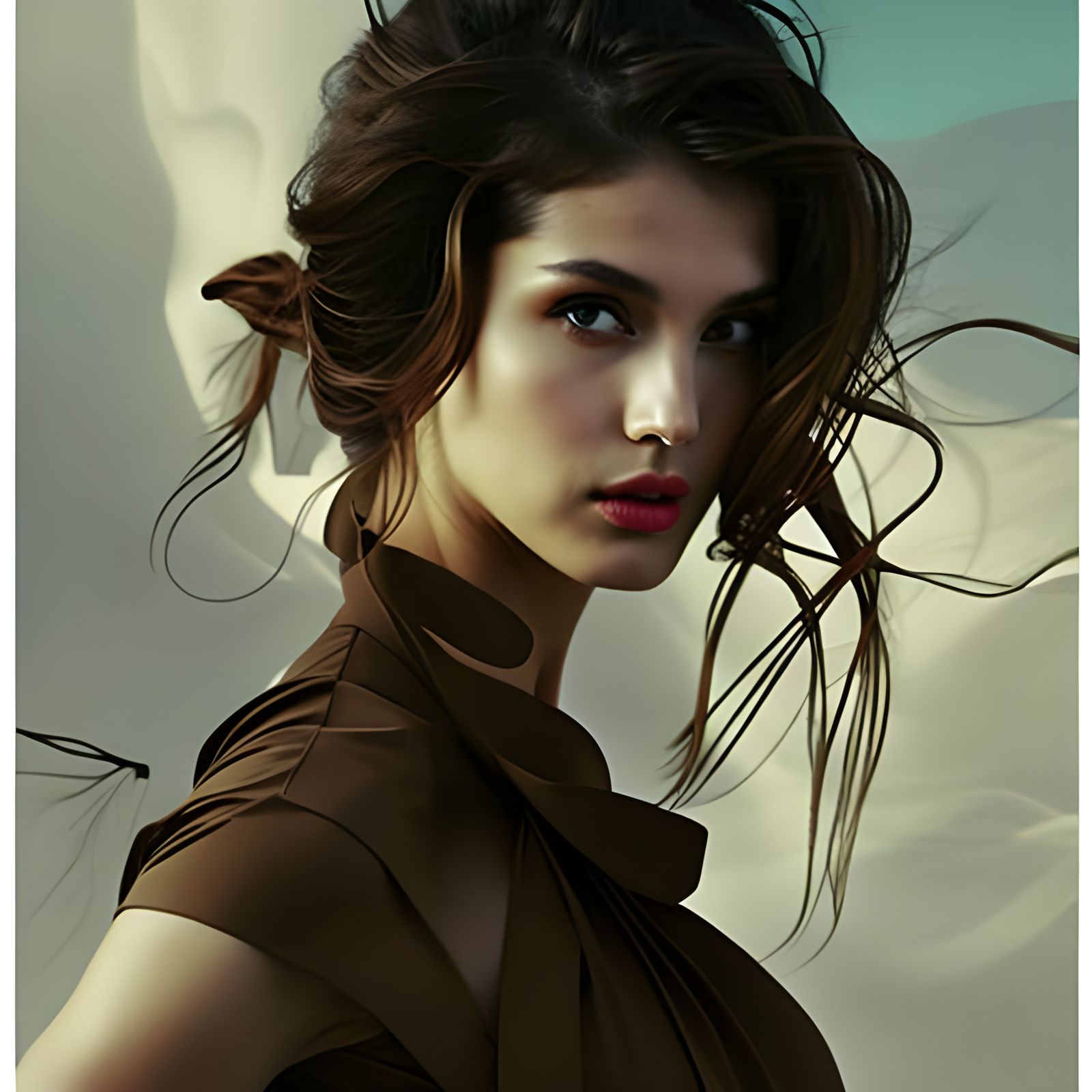 Woman in Foggy Pool: Digital Art Portrait