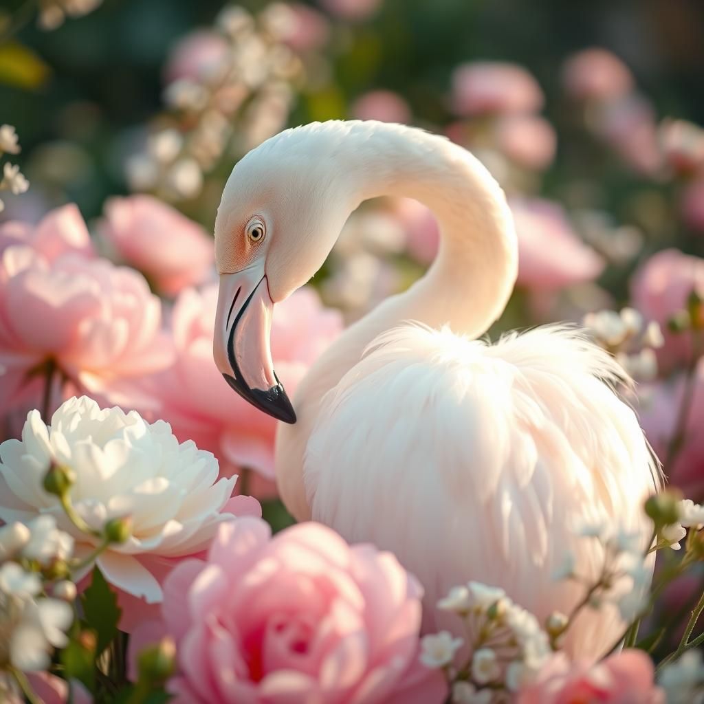 Dreamlike Flamingo Garden in Soft Pastel Hues