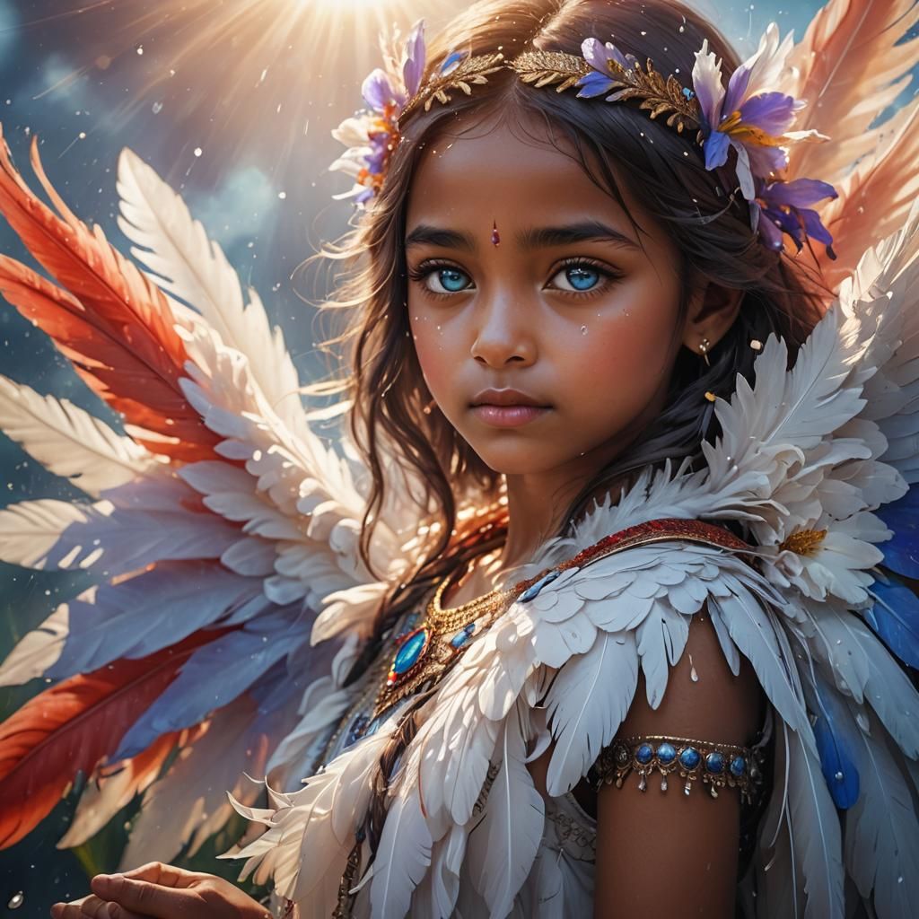 Serene Angelic Maiden Soars with Heavenly Wings in a Radiant...