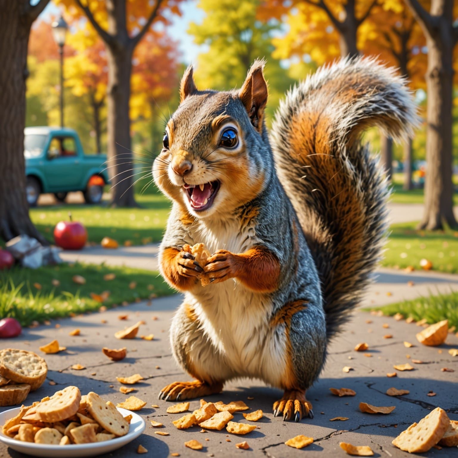 Mischievous Squirrel Stealing Snacks: Digital Illustration