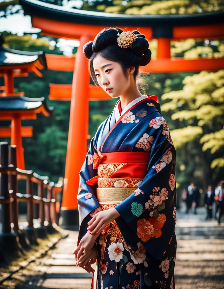 Geisha in Golden Fushimi Inari Atmosphere