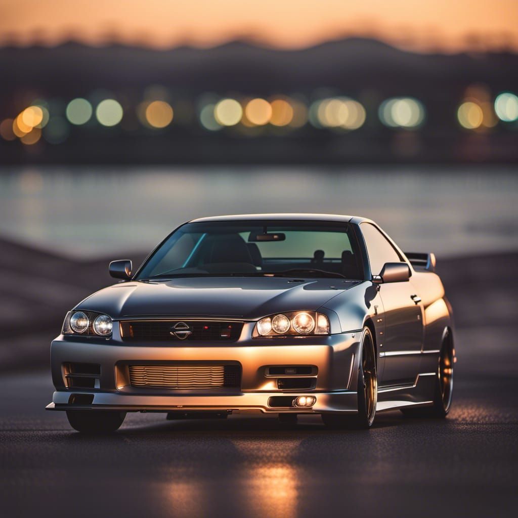 Nissan Skyline R34 Drenched in Golden Sunset Light